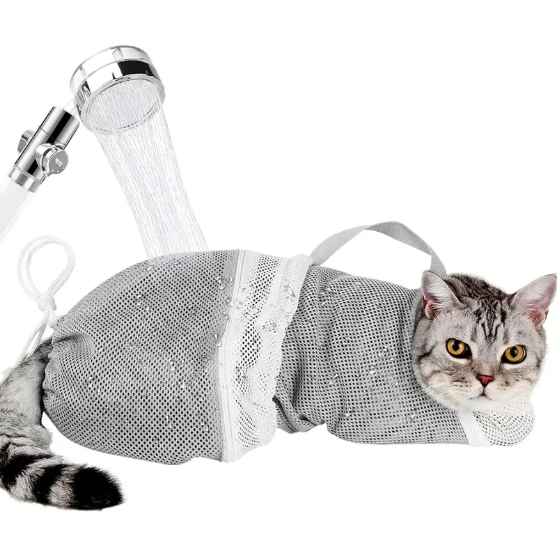 Cat Grooming Accessories, Durable Anti-Scratch Non-Woven Mesh Bag with Adjustable Straps for Bathing and Nail Trimming, Durable & Easy To Clean, Cute, Basic, Mess-Free Bath, Casual