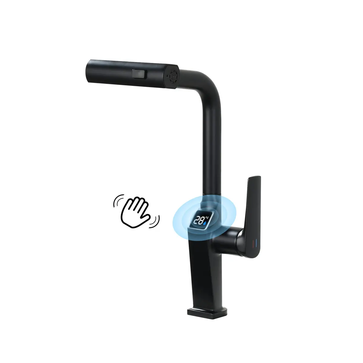 BradleyCole Matte Black Touch-Free Kitchen Tap - Motion Sensor, 3-Function Pull-Out Sprayer, 360° Rotatable Spout, LED Display, Metal Construction, Batteries-Powered, Easy Switch Operation, Touch Kitchen Taps