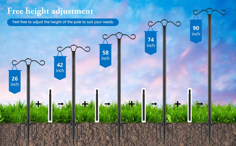 Double Shepherds Hook for Outdoor with 5 Prong Base 90 Inch Heavy Duty Two Sided Bird Feeder Pole for Hanging Lantern,Hummingbird Feeder,Lightweight Plant,Shepherds Hook for Bird Feeders