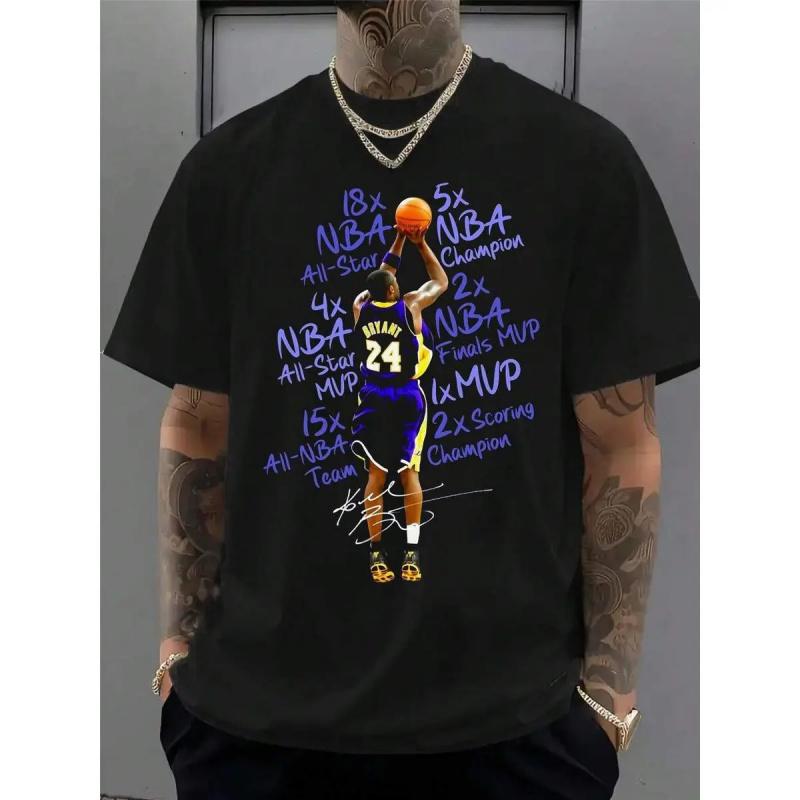 Kob.E Bryant|     Artistic Lakers Basketball Print Classic T-Shirt|     Popular Classic Apparel For Kobe Fans|     Cotton Printed Crew Neck Unisex Short-Sleeve T-Shirt|     European And American Fashion Brand Printed Base Layer Shirt