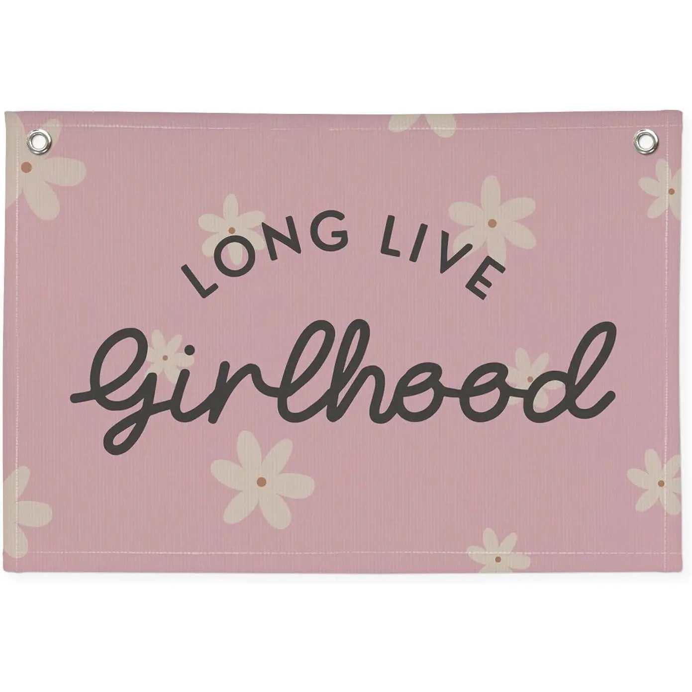 "Long Live Girlhood" Pink Linen Flower Banner, 30x20 in Hanging Wall Decoration, Room Decor for Girls, Kids Room Decor for Nursery Playroom Toddler Bedroom