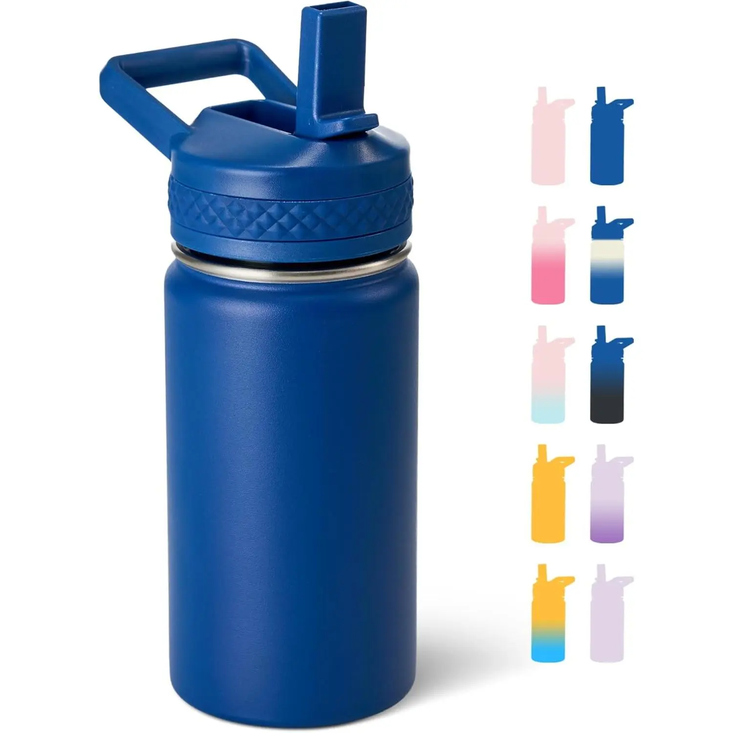 12 oz Kids Water Bottle, Toddler Water Bottle with Straw, Boys&Girls Bottle for School, 304 Stainless Steel Vacuum Insulated Bottle for Kids, BPA-Free, Leak-Proof, Navy blueGift.