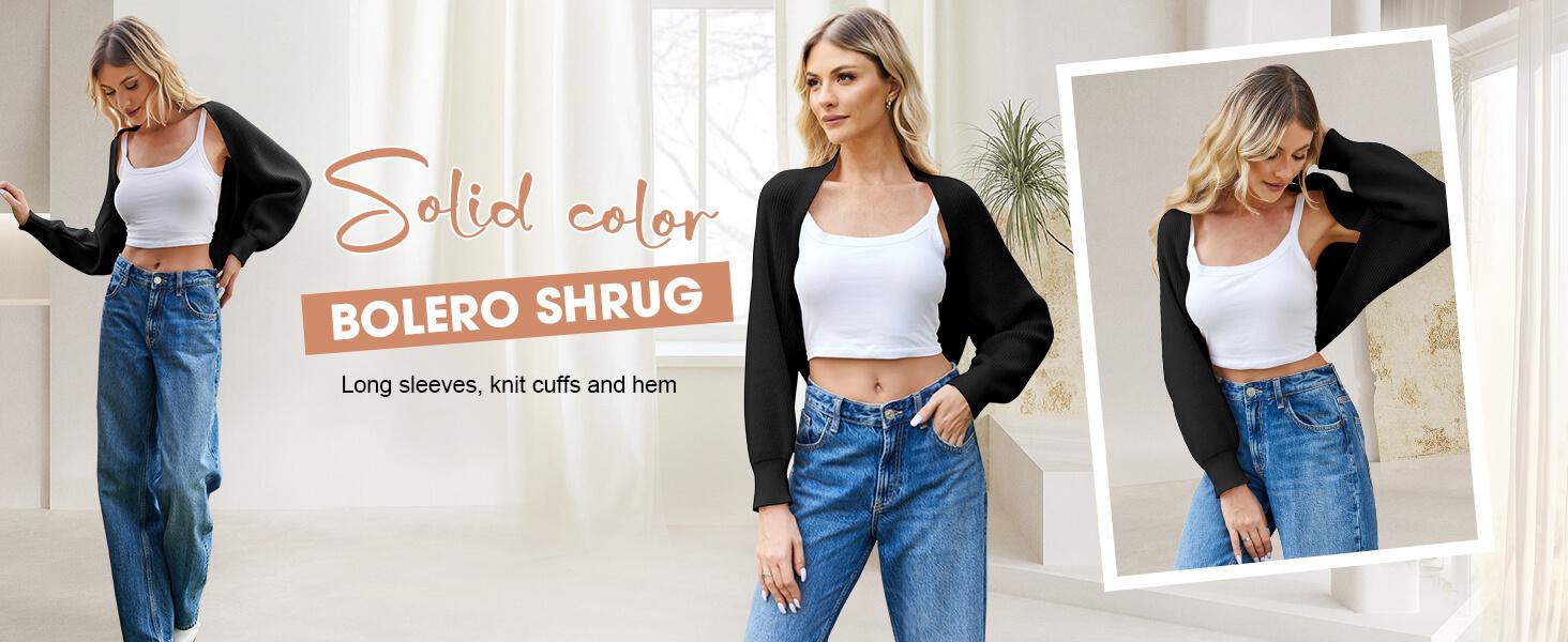 Women's Bolero Shrug Sweater 2025 Knitted Long Sleeve Open Front Cropped Cardigan Shrugs Sweaters Y2K Tops