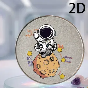 Customizable Name Cartoon Moon Landing Astronaut Coin, Matte Silver Color Hand-Drawn Space Stars Graffiti, DIY Engraved Metal Coin Gift
