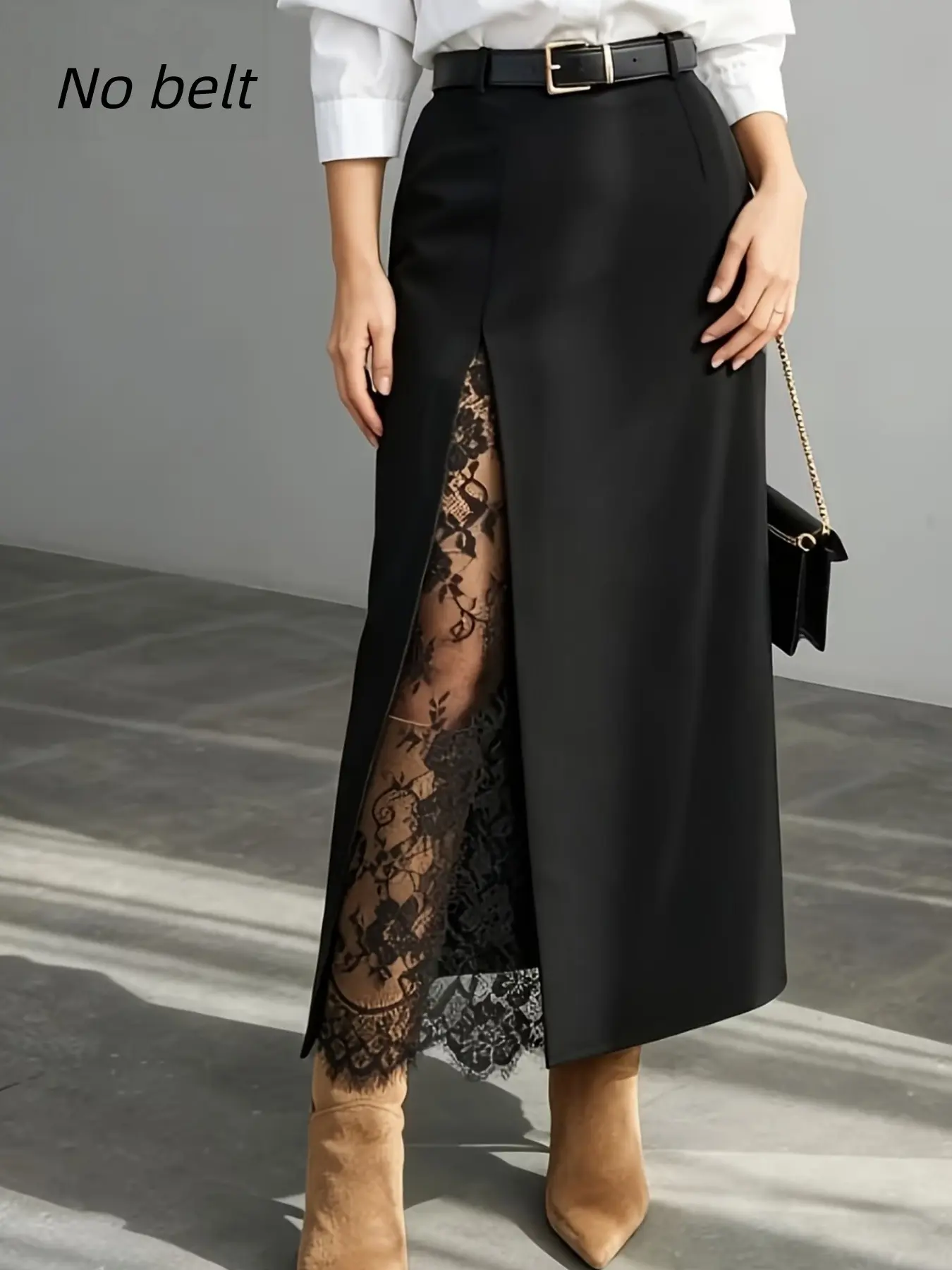 Women's French Elegant Lace Patchwork Split Design Long Skirt, No Belt, Perfect for Dates and Festive, All Seasons Wear, High Split Skirt