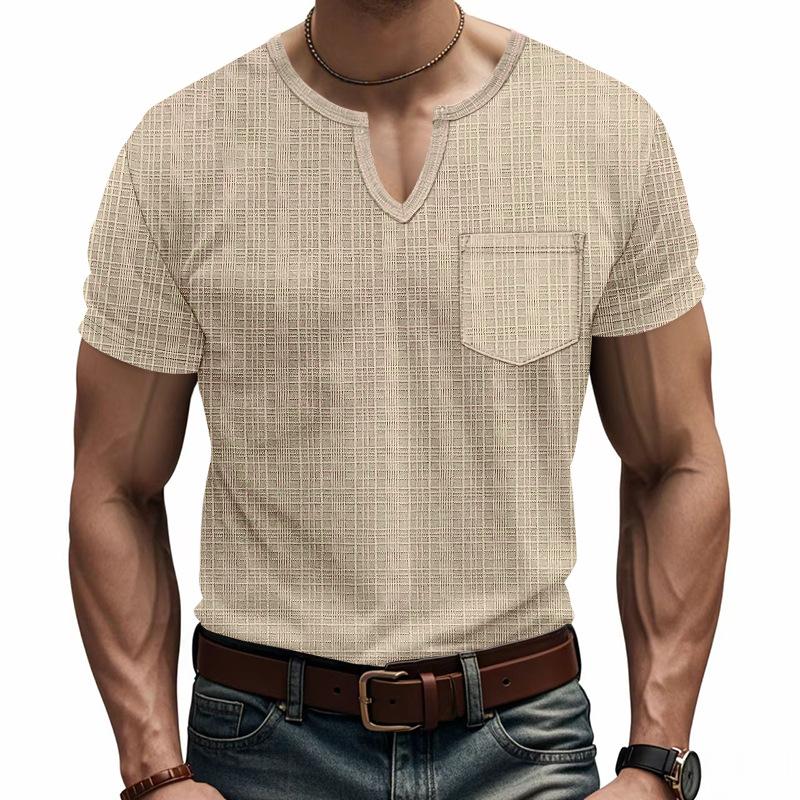 Summer Men's Imitation Hemp Bamboo Joint Loose Breathable Casual V-neck Quick-drying Short-sleeved T-shirt