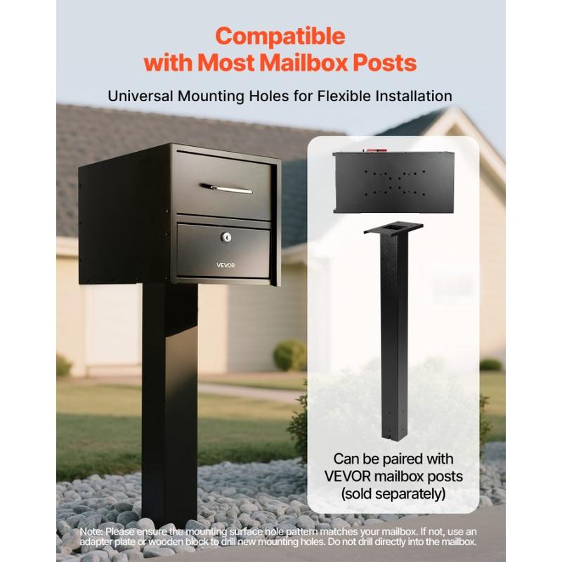 VEVOR Post Mount Mailbox, Anti - Pry Anti - Theft Mailboxes for Outside, Heavy Duty Lockable Mail Box with Magnetic Door, Weather - Resistant Metal Post Box for House Outside 21.06x 10.63x 11.22 in
