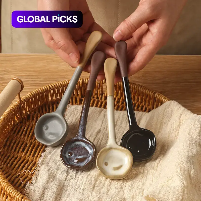 Ceramic Modern Spoon, 4 Counts Spoons Set Coffee Soup Dessert Tea Ice Cream Spoon, Kitchen Utensils for Home Use, Tea Scoop, Teaspoon, Ceramic Dish Cutlery #GLOBAL PICKS