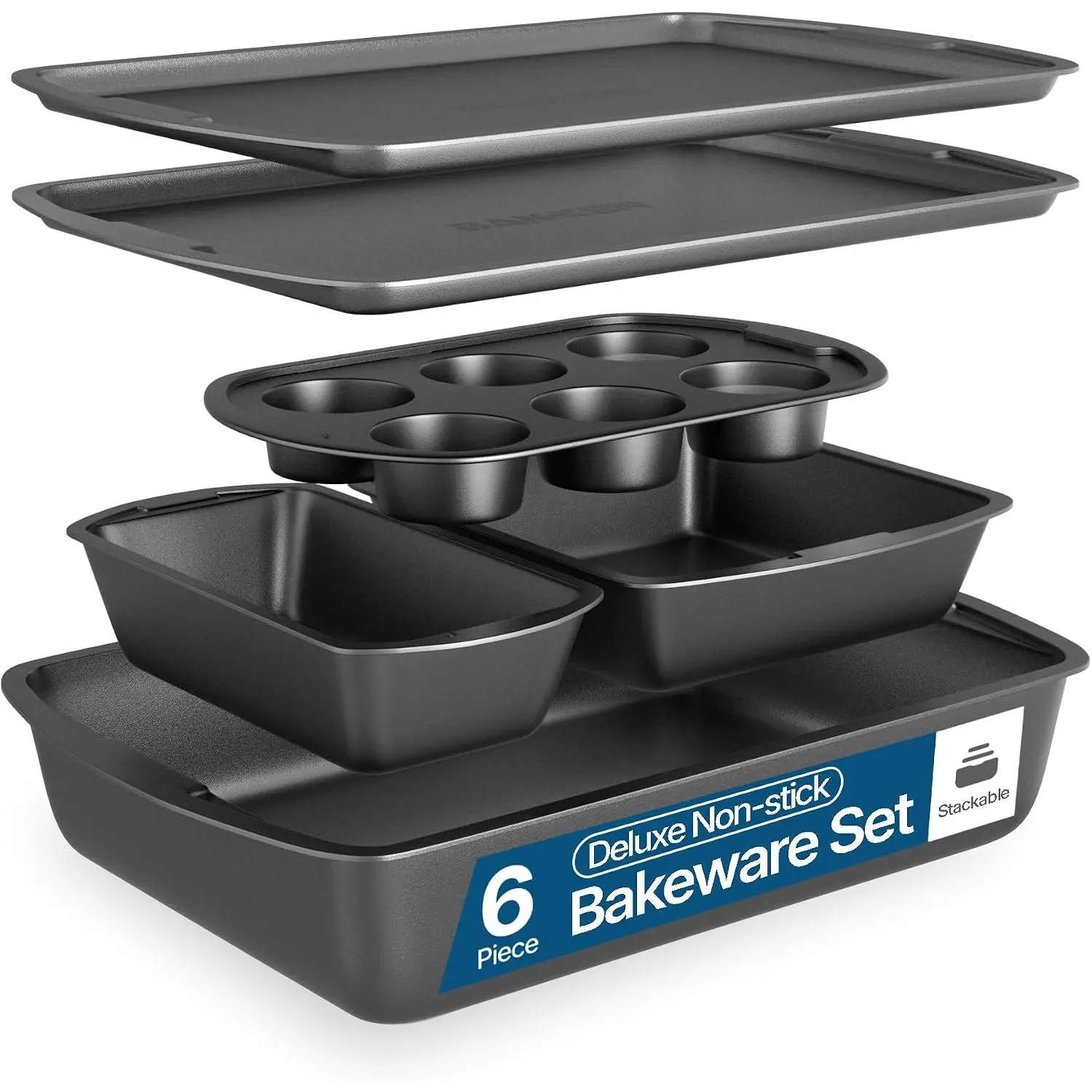 Bakken  - Bakeware Set – 6 count – Stackable, Deluxe, Non-Stick Baking Pans for Professional and  Cooking – Carbon Steel, Gray Coating