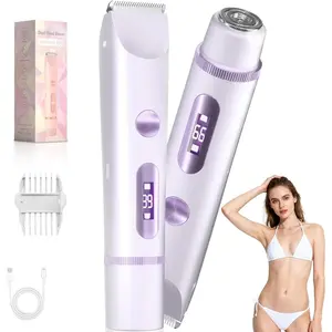 2-in-1 Electric Shaver for Women, Painless Bikini Trimmer & Hair Remover for Legs Armpits, Waterproof Wet & Dry Shaving Razor for Sensitive Skin