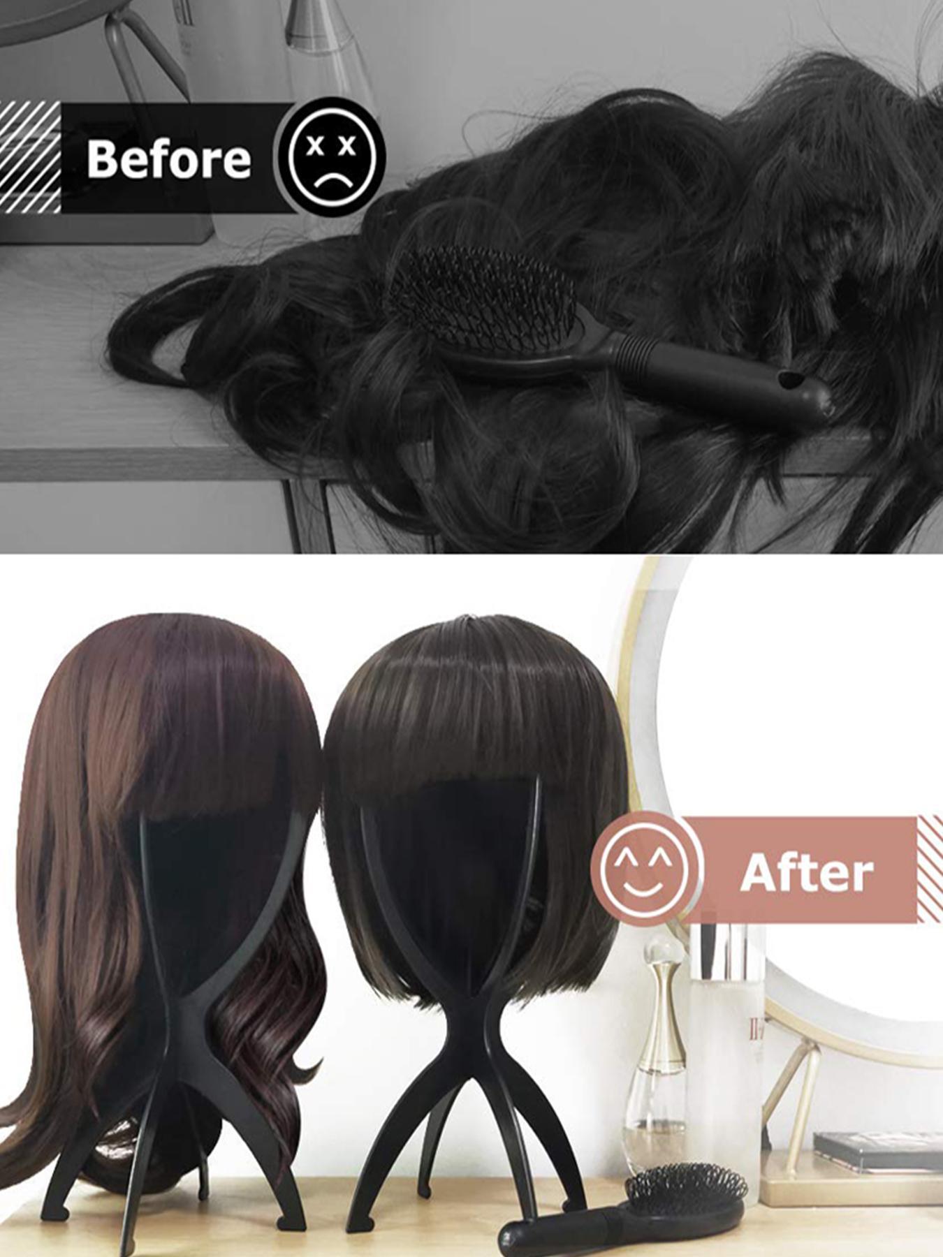 4pcs Wig Display Holder, 2024 New Stylish Portable Short Wig Stand, Wig Mannequin, Collapsible Wig Display Tool for Multiple Wigs & Hats