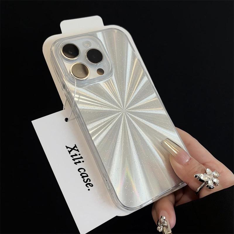 Luxury Laser Radial Pattern Phone Case,TPU Soft Silicone,Fully Protected and Shockproof For iPhone16 15 14 13 12 11 X 16pro Max Stylish Trendy Women