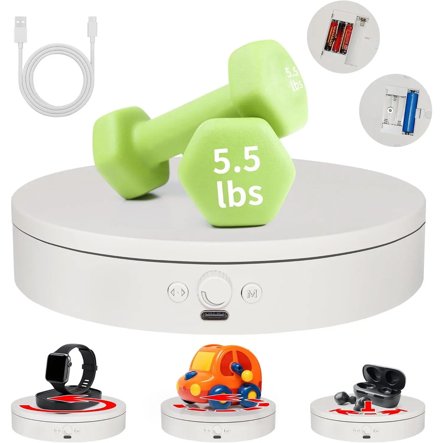 Rotating Display Stand,360° Silent Spinning Display Stand,Speed-adjustable Rotating Platform,Multi-mode Rotating Display Base,Multi-power Electric Turntable For (4.53inch/White)