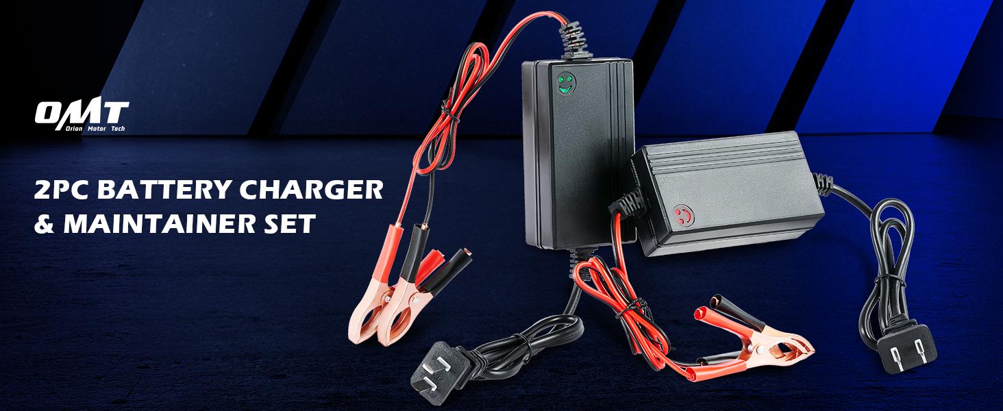 Orion Motor Tech 1/2PC 12V Battery Charger and Maintainer, Trickle Charger for Charging Boats Motorcycles ATVs Riding Mowers & Car Truck SUV RV Maintenance ,Repair tool kit,Home car repair, Limited Time Deal