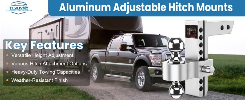 Adjustable Trailer Hitch, 8 Inch Drop Hitch Ball Mount (Fits 2-Inch Receiver), 12,500 LBS GTW, (2" & 2-5/16") Chrome Plated Steels Balls, Aluminum Tow Hitches with Two Anti-Theft Pins Locks