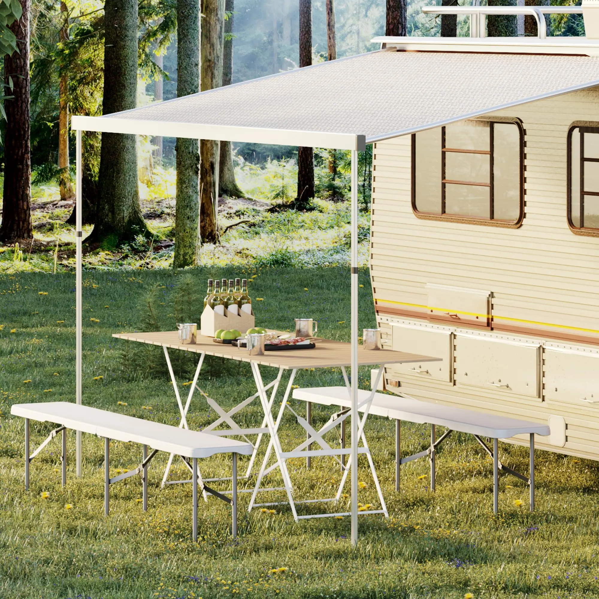 Garvee Upgraded 6FT Portable Folding Bench – Heavy Duty Plastic Bench Seat with Carry Handle & Safety Lock, Indoor & Outdoor Seating for Picnics, Camping, Soccer Games, Parties, Events & Extra Dining Space, White