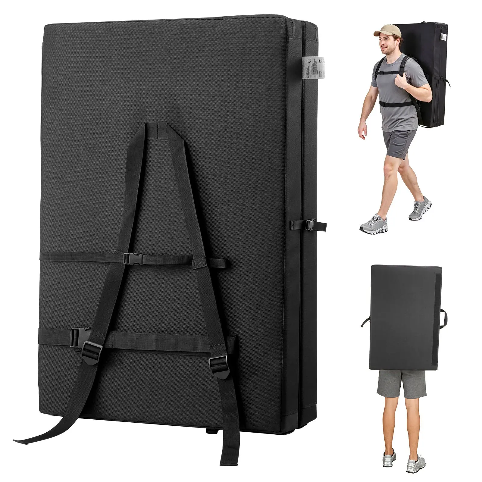 VEVOR Bouldering Crash Pad, Bi-Fold Rock Climbing Crash Pad with Adjustable Backpack Straps and Handle, Foldable Lightweight for Indoor Bouldering Outdoor Climbing, Folded Size 35.6" x 24"x 8.3"