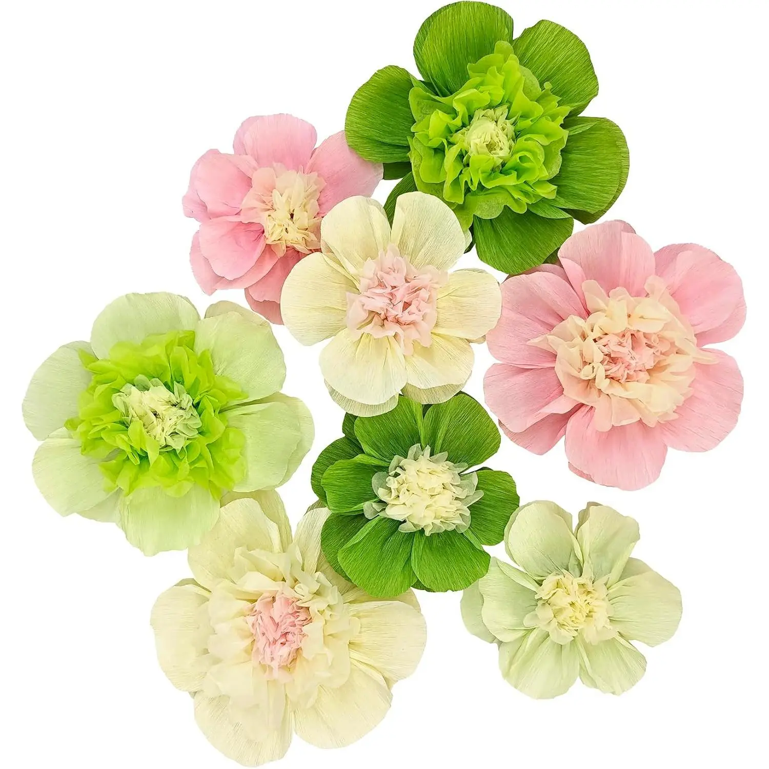 Crepe Paper Flower for Wall Psprt Pom Pom Decor Girls Birthday Party Backdrop Baby Shower Nursery Room Decoration Pack of 9 (Pink Green)