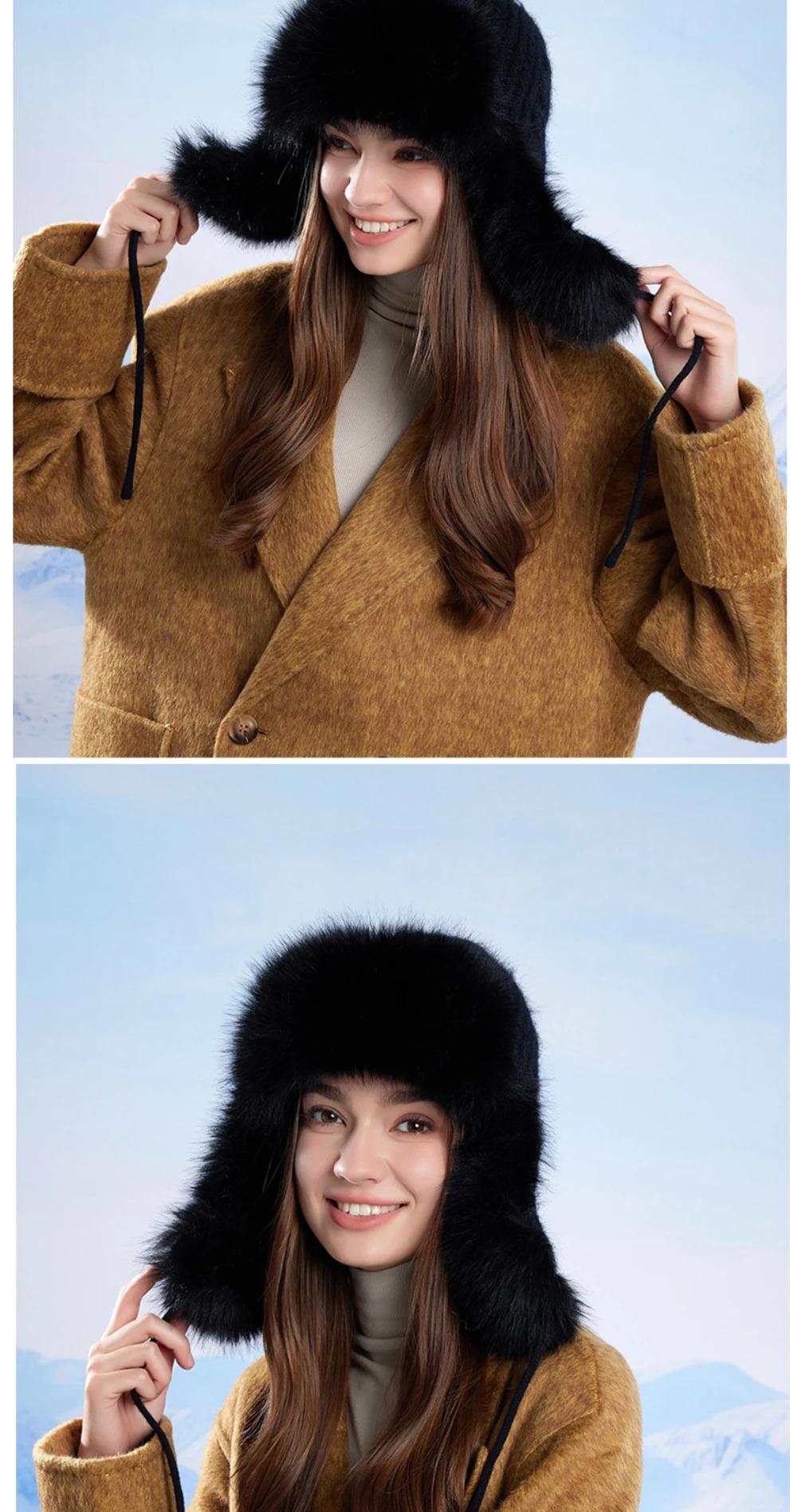 HT4895 Russian Hat New Thick Warm Fluffy Fur Hat Knitted Snow Ski Trapper Earflap Cap Women Winter Hat Ushanka Female Bomber Hat