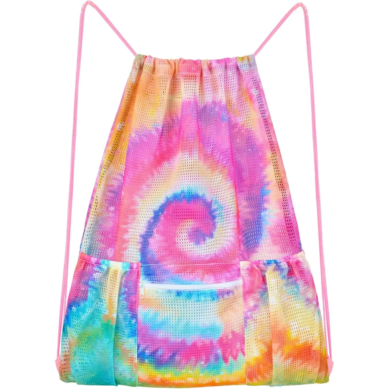 Mesh Drawstring Backpack Bag Beach Bag with Zipper Pocket Gym Backpack Bag for Swimming Gear Gym Storage Bag for Adult  (Tie Dye)