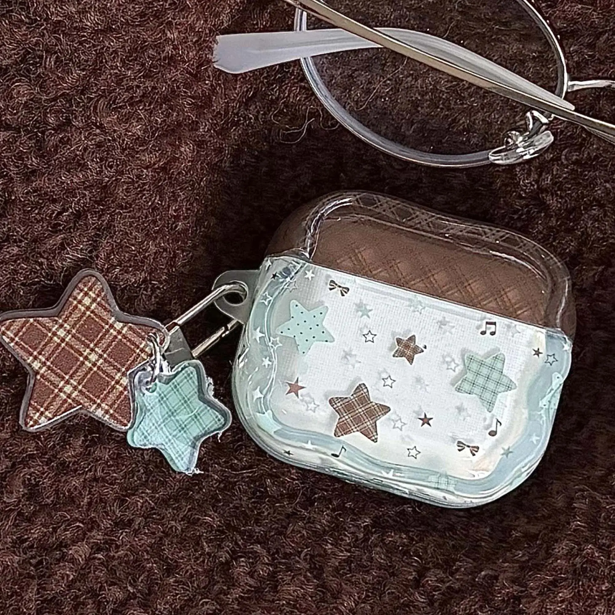 Polycarbonate PC Colorful Stars Retro Pendant Wireless Bluetooth Charging Case Accessory for AirPods Earphones