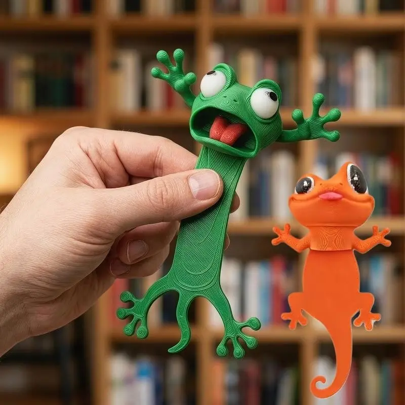 2pcs 3D Cartoon Frog Gecko Bookmark Set, Cute Animal Squeeze Bookmarks, Creative Design, Office Supplies, Reading Gift, Perfect for Family and Friends