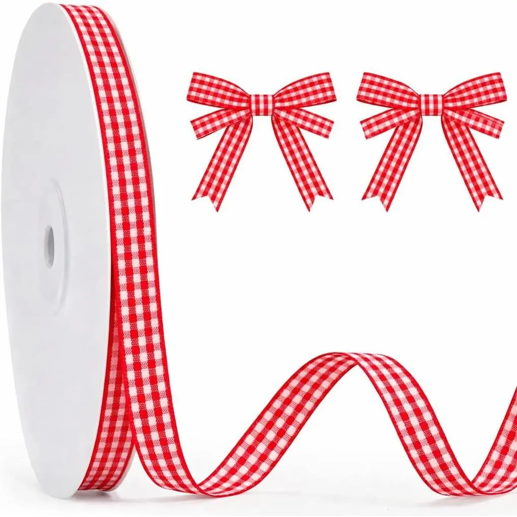Red Gingham Ribbon - 3/8'' x 50 Yds Red  Ribbon | Red and White Checkered Ribbon for  Wrapping Crafts Birthday  Shower Wedding Valentine's Day Christmas Picnic Decor