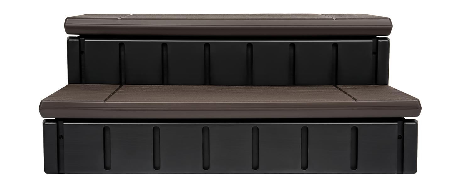 HECASA Hot Tub Steps Outdoor Spa Steps with Storage, Hot Tub Stairs Non-Slip Steps for Outdoor Indoor, 36 Inches Black/Brown