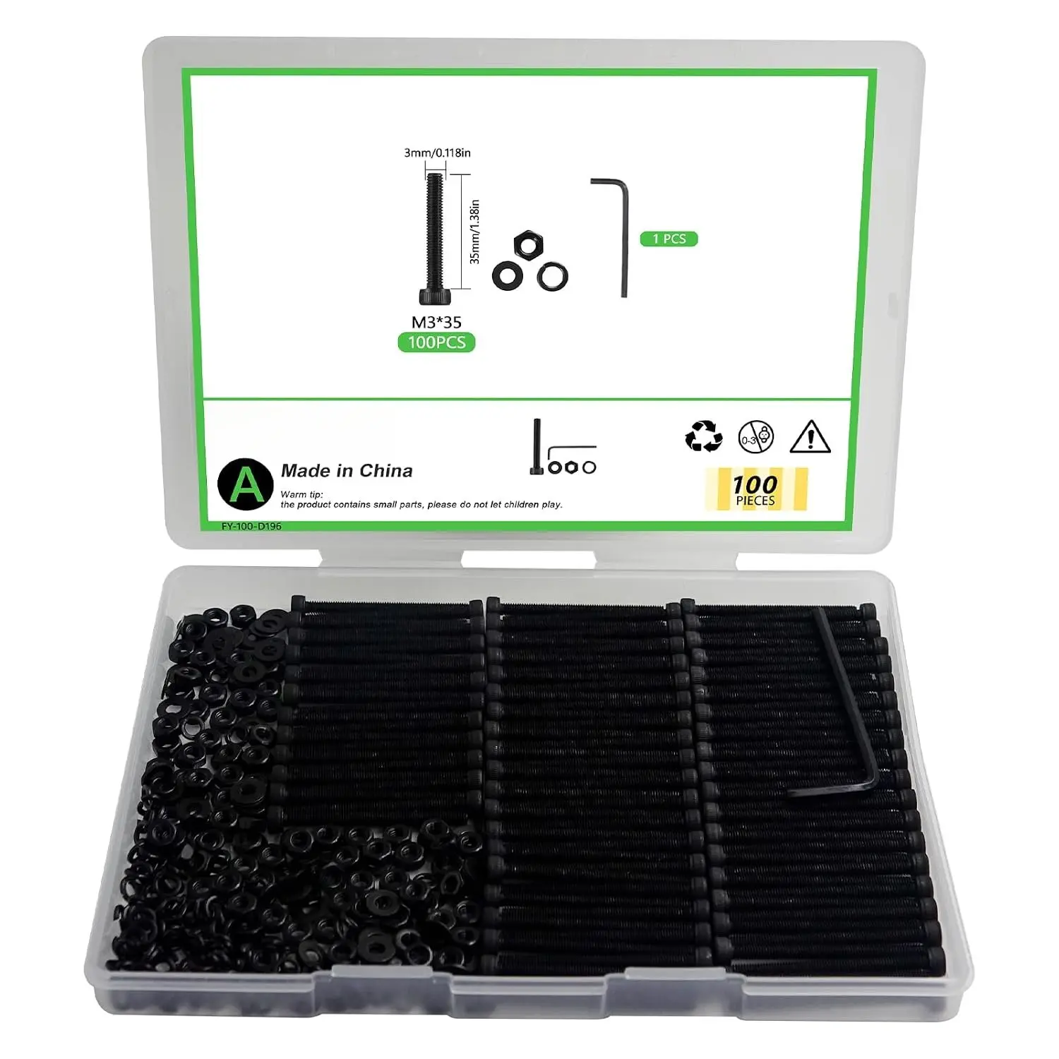 100 count M3 x 35mm Socket  Screws, Grade 12.9 Alloy Steel Fully Threaded Machine Screws, Metric   Kit for Furniture Assembly