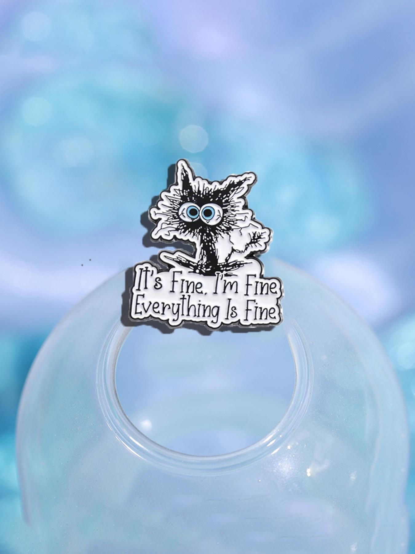 Cute Cartoon Cat Design Brooch, Summer Outfits 2024 Letter Pattern Enamel Pin, Trendy Cloth Accessories for Women & Men, Creative Gift