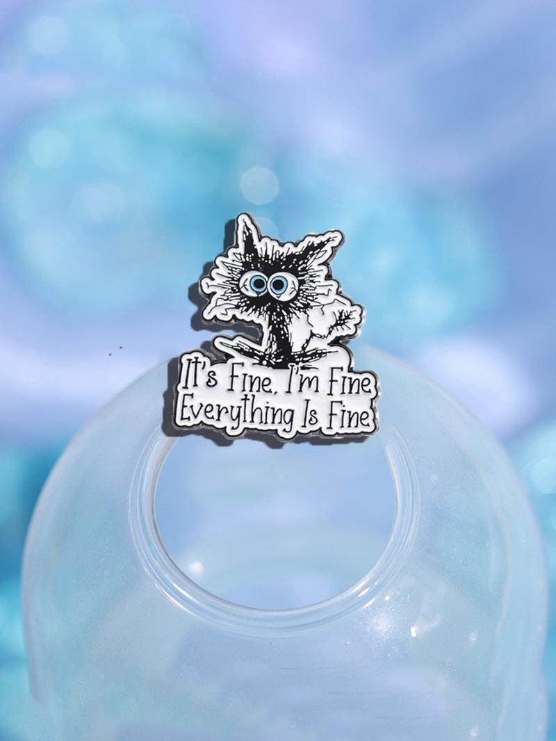 Cute Cartoon Cat Design Brooch, Summer Outfits 2024 Letter Pattern Enamel Pin, Trendy Cloth Accessories for Women & Men, Creative Gift