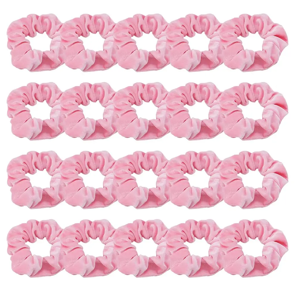20 Pcs Pink Velvet Scrunchies, Cute Solid Color Hair Ties for Women, Soft Hair Elastics Accessories for Girls' Daily Use
