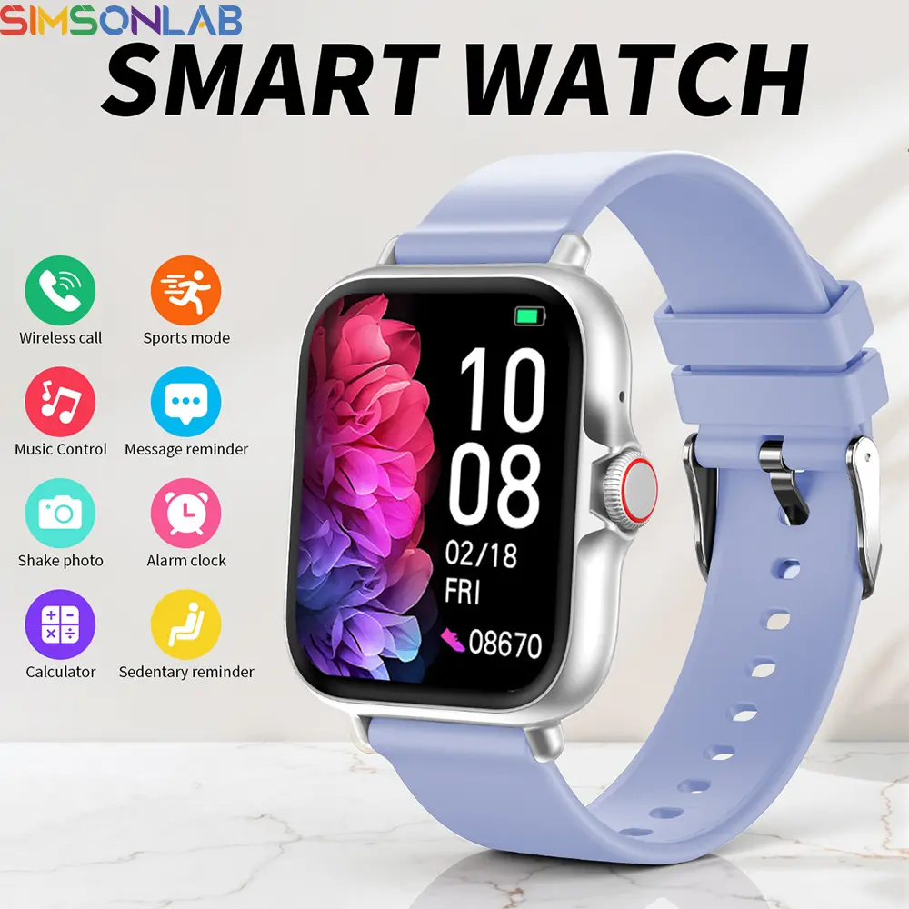 SIMSONLAB 1.83-Inch Smartwatch, Digital Smart Watch for Men and Women - Multiple Sports Modes, Music Control, Wireless Calling, Voice Alerts, Message Notifications, Custom Watch Faces, iOS & Android Compatible, Colorful Bands