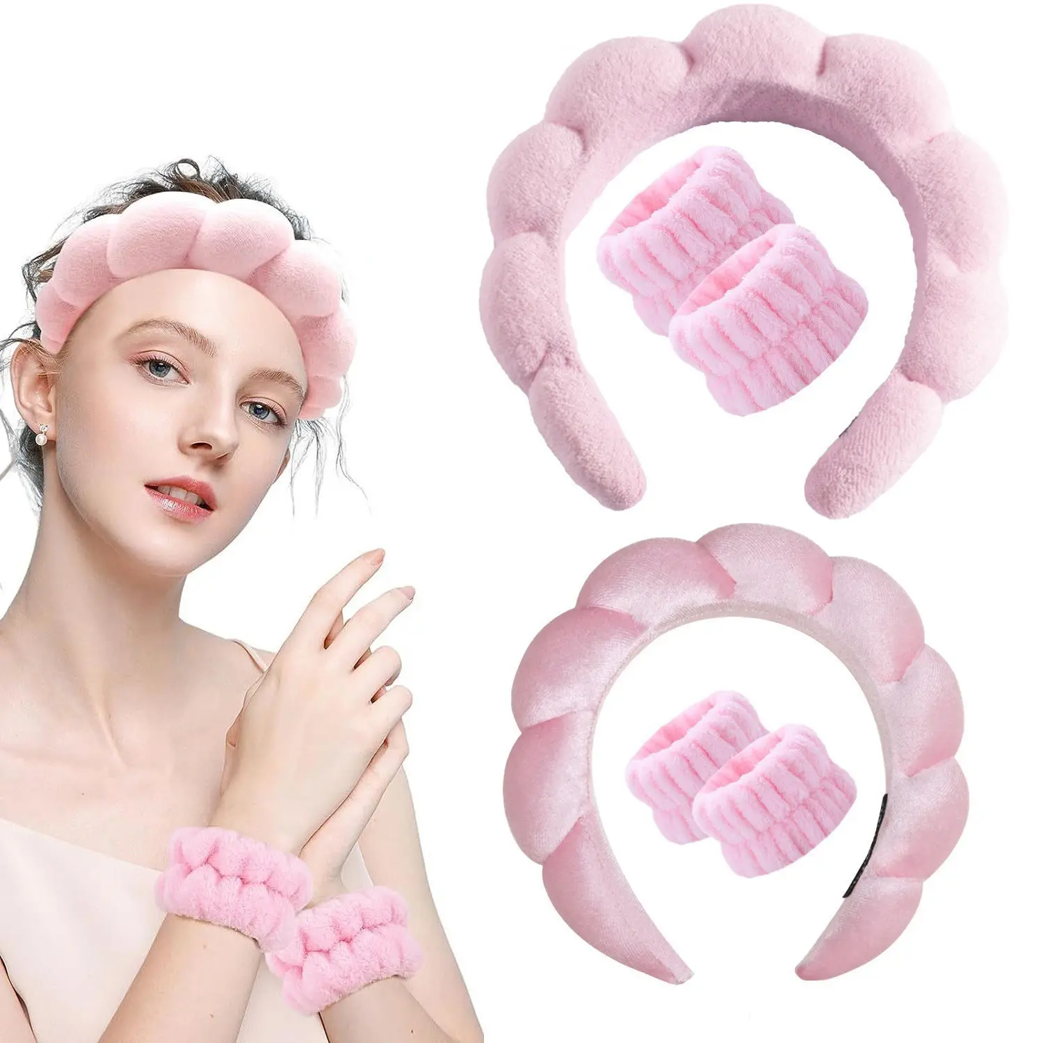 Cloud Bubble Padded Fluffy Spa Headband Soft Coral Fleece Hair Hoop Women Skincare Makeup Hair Wrap