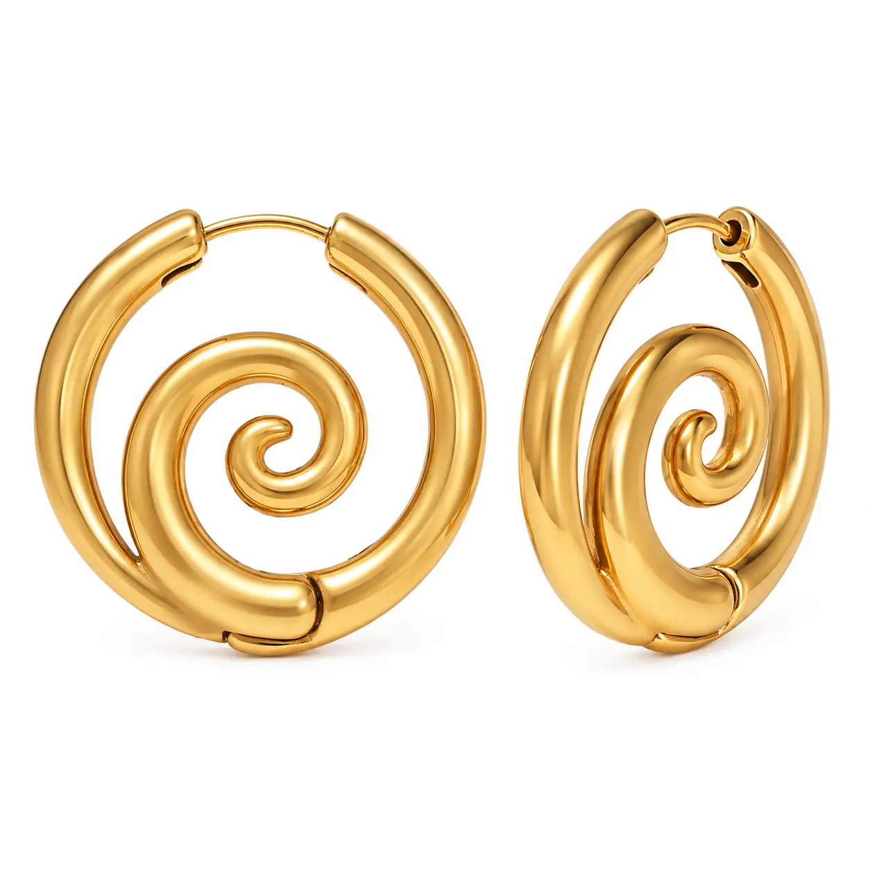 Gold Spiral Hoop Earrings for Women, 14K Gold Plated Stainless Steel Hypoallergenic Lightweight Twist Hoop Earrings, Waterproof Small Statement Stud Earrings for Daily Wear