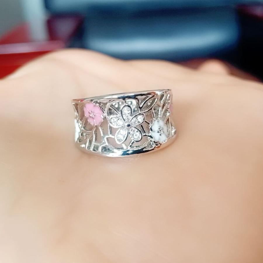 Engraved with love you to the moon and back Epoxy Diamond Lucky Romantic Cherry Blossom Ring Flower Wedding Engagement Eternal Ring