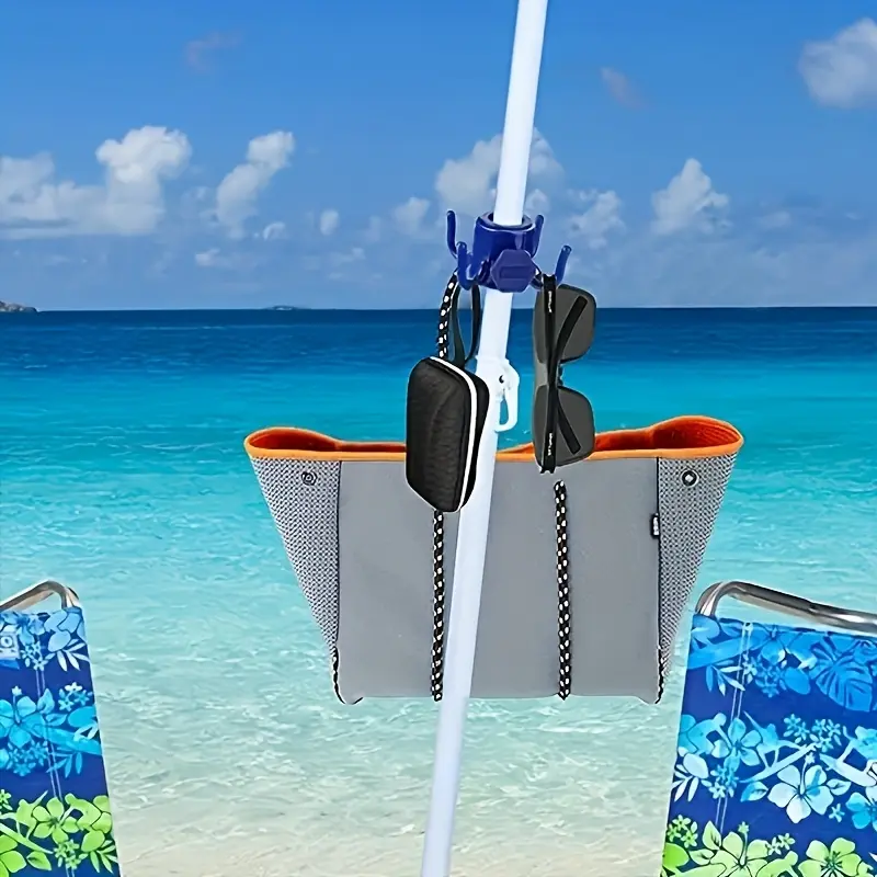 2pcs Adjustable 4-Claw Beach Umbrella Hooks - Durable ABS Plastic, Multi-Color (Blue/White) - Secure Hanging for Towels, Cameras, Clothes, And Bags - Fits 0.98In-1.25In Parachute Rods, Ideal for Beach Use, Practical Hook, Utility Hooks