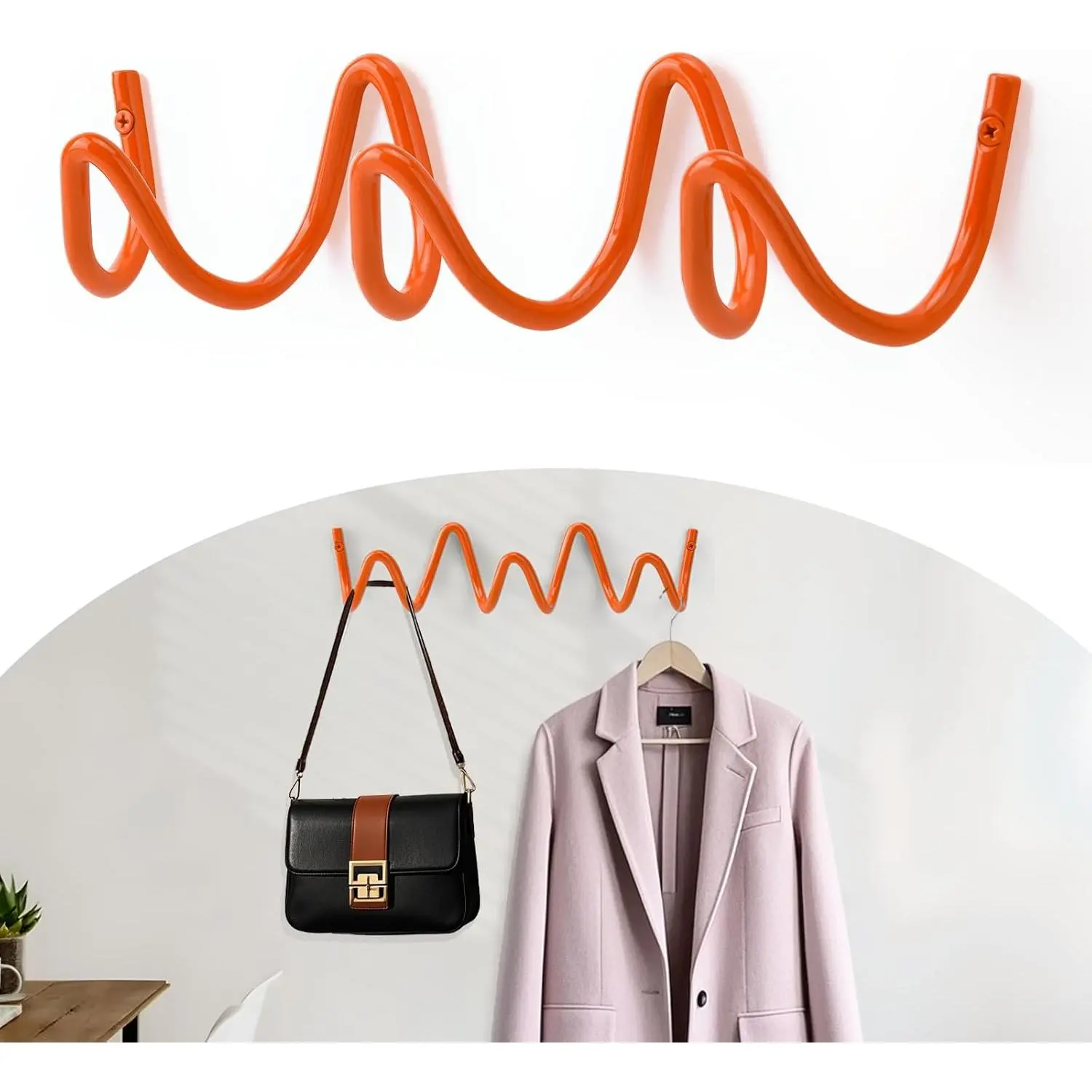Coat Rack Wall Mount, Creative Wave Wall Hooks 20KG Capacity, Easy Installation, Multi-Purpose Hooks for Coat, Hat, Bag, Umbrella (Orange, 29cm x 7.5cm (11.41" x 2.95"))