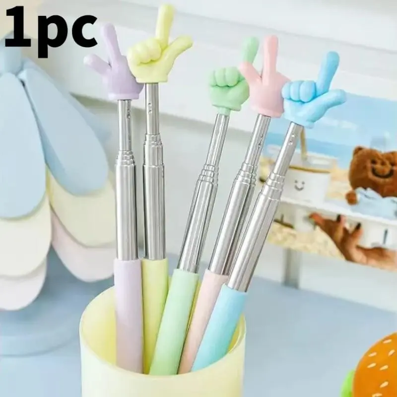 Pastel Color Hand Shape Retractable Teaching Pointer, Portable Adjustable Length Stainless Steel Telescopic Pointer Stick for Classroom Office Presentation