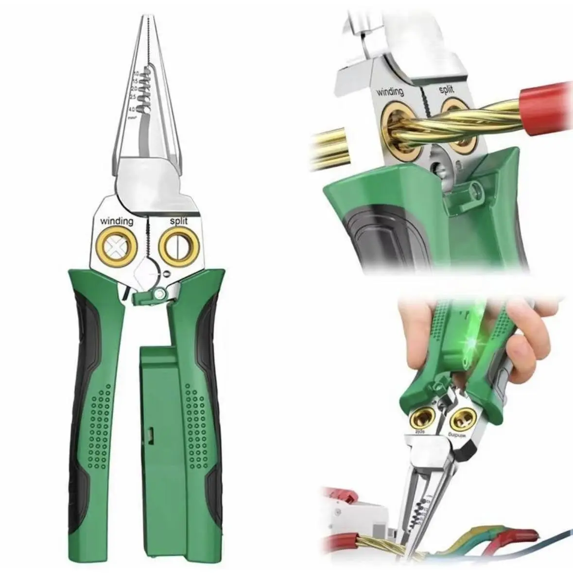 8 in 1 Wire Stripper with Voltage Tester, 8 in 1 Wire Stripping Pliers for Cutting and Pulling Wires, Cable Stripper Tool, Electrician Pliers for 12V to 250V Live, Null, Hot Wire, Adjustable and Flashing LED Alarms