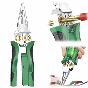 8 in 1 Wire Stripper with Voltage Tester, 8 in 1 Wire Stripping Pliers for Cutting and Pulling Wires, Cable Stripper Tool, Electrician Pliers for 12V to 250V Live, Null, Hot Wire, Adjustable and Flashing LED Alarms