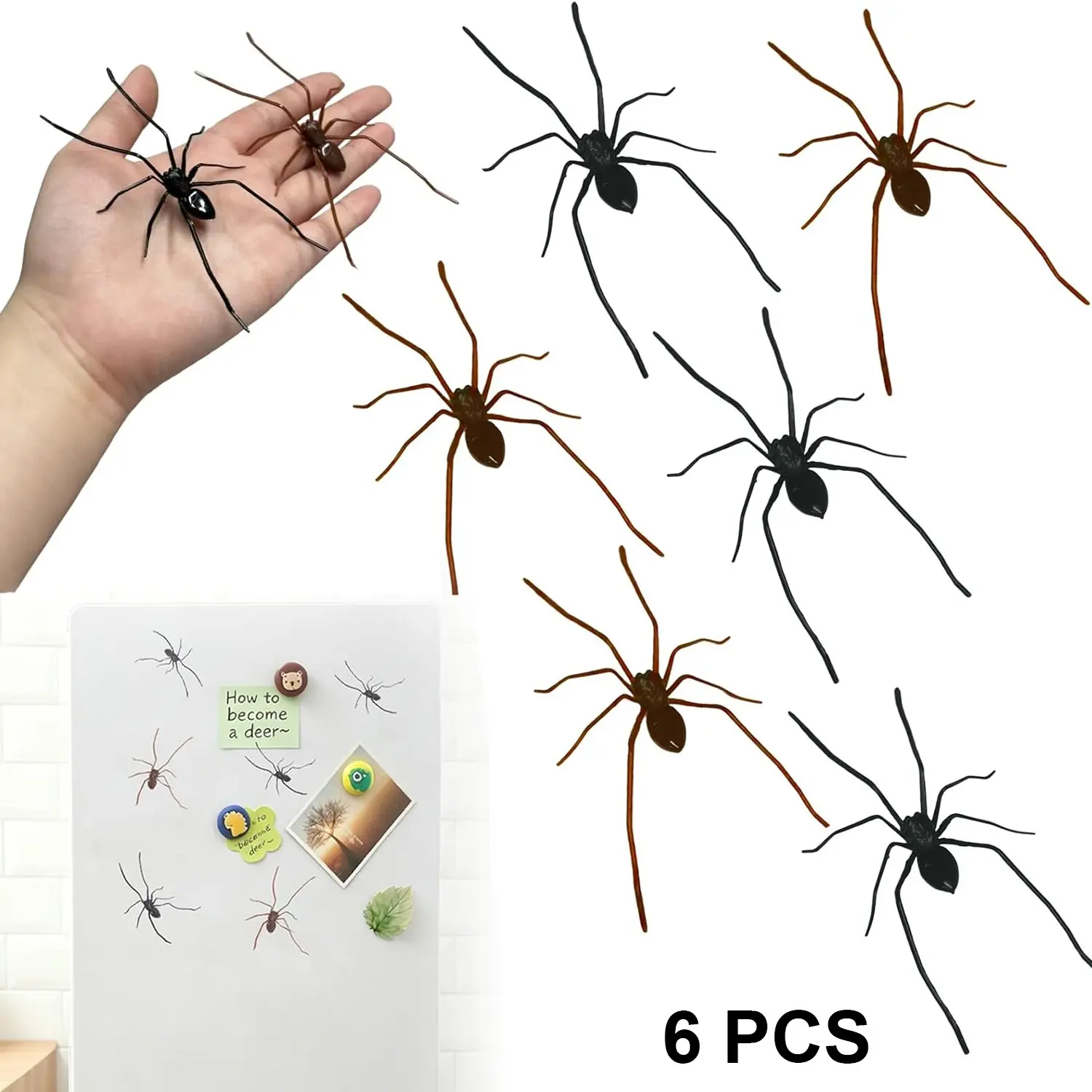 6PCS 3D Spider Fridge Magnet, Realistic Spider Magnets, Fake Magnetic Spiders for Cars, Magnetic Spiders Realistic for Halloween, Pranks and Kitchen Refrigerator Garage Door, Indoor Outdoor Deco, Halloween Ornament and Funny Gift for Friends