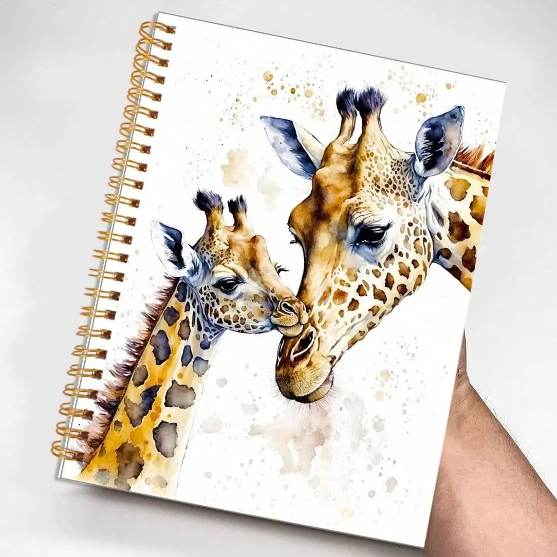 1pc Giraffe Kissing Mother Notebook, Perfect Gift For Writing, Note-Taking, Diary, Bible Verse, Office Supplies, Birthday, Christmas Gift, 5.5x8.3 Inches, 50 Pages, Gold Spiral Bound Notebook, gift of christmas, back to school