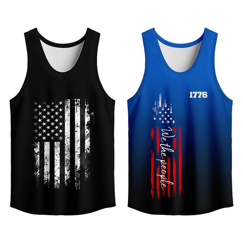 Stylish 2 Pack USA Flag Print Tank Top, Summer Men Clothes Slim Fit Apparel, Trendy T-shirts Big and Tall Gym Workout Running Tee, Comfy Casual Sleeveless