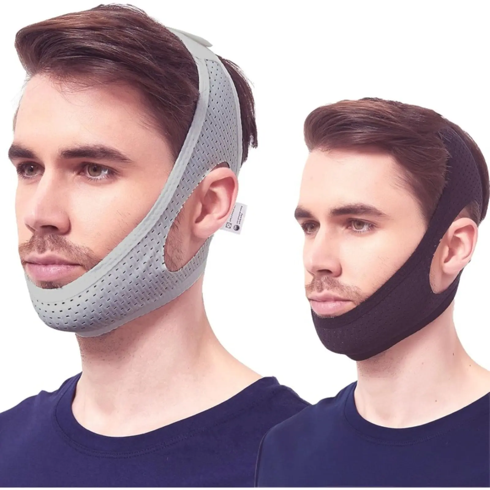 Unisex 2-Pack Anti-Snoring Chin Straps, Upgraded Mesh Breathable Snore Stopper, Mouth-Closing Device for Better Sleep, CPAP Support Straps, Black & Grey Camping Sleeping Care Set