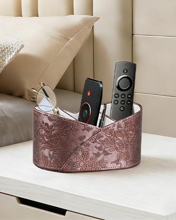 TV Remote Control Holder with 5 Compartments,Pu Leather Remote Caddy/Box/Tray Bedside Table Desk Storage Organizer for DVD, Blu-Ray, Media Player, Heater Controllers and Cosmetics Office Supplies