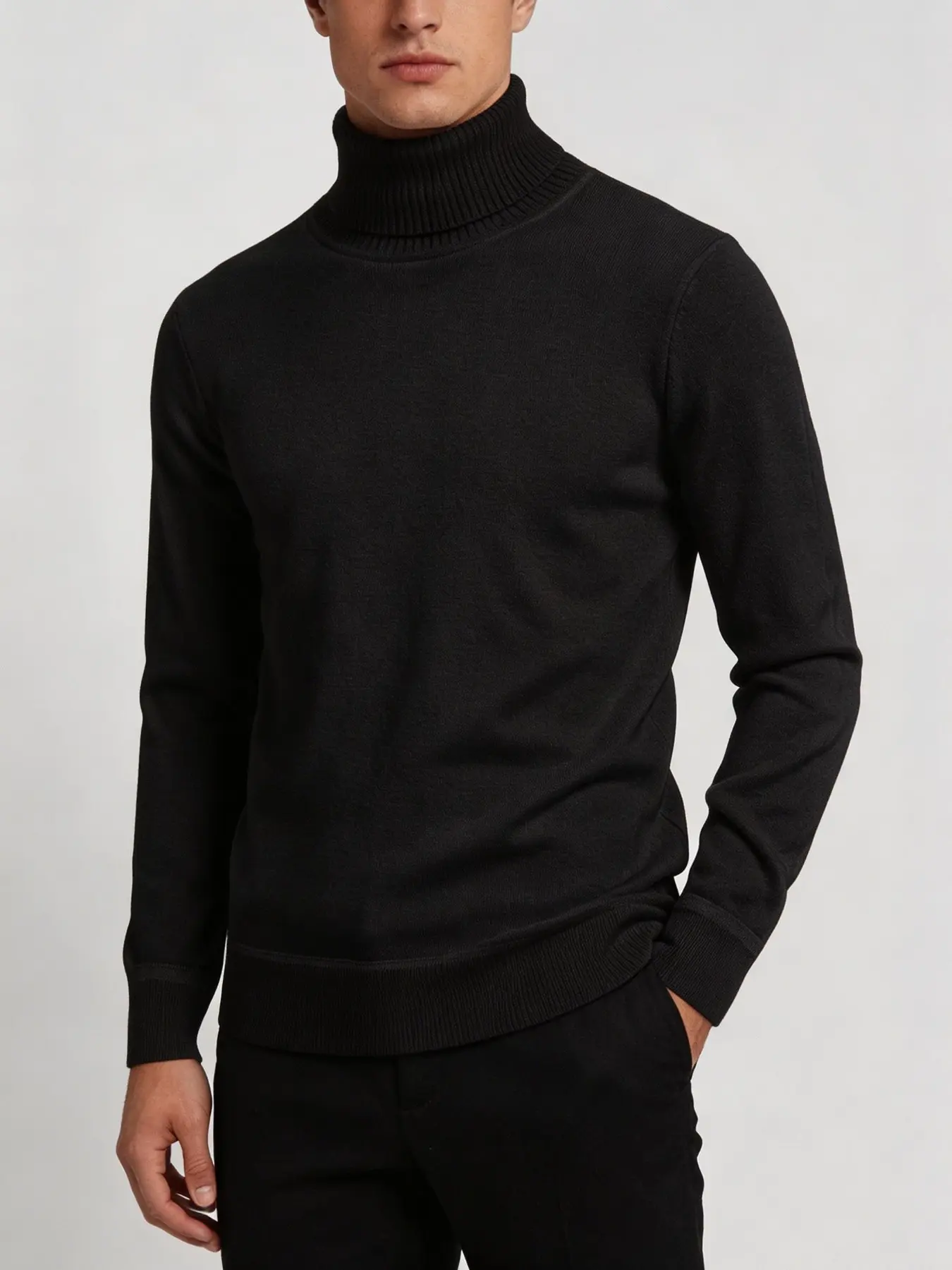 Men's Fleece High Neck Sweater, Fall/winter Warmth Essential, Soft Knit Fabric, Long Sleeve, Fitted, Casual Style, Perfect for Daily Wear