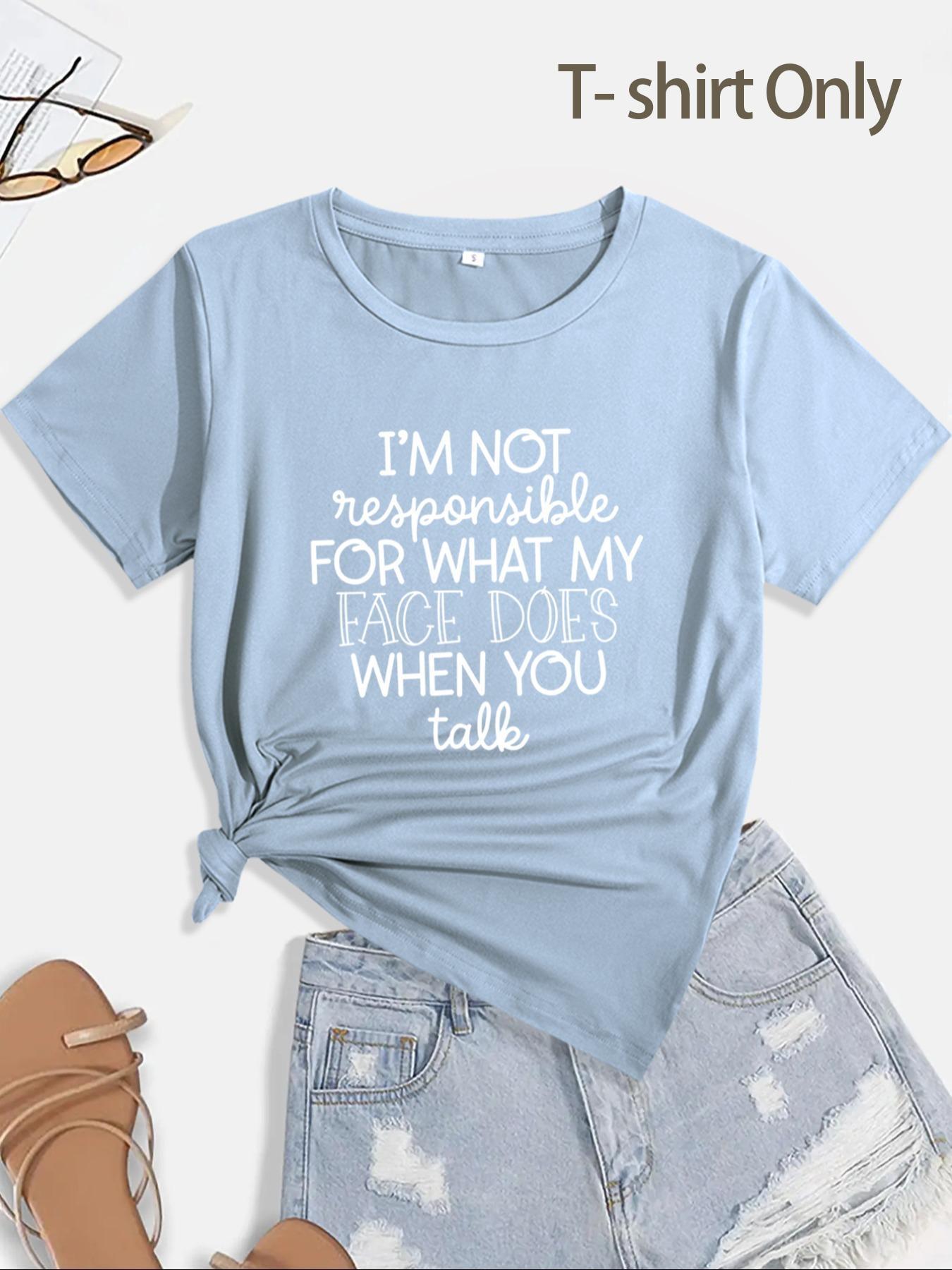 Women's Slogan Print Round Neck Shortsleeve Casual Printed Streetwear T-shirt, Summer Clothes Women, Casual Lady Short Sleeve Crew Neck Fitted Tee for Summer, Comfort Crewneck Tshirt for Outdoor Daily Wear, Knitting Top for Women, Womenswear