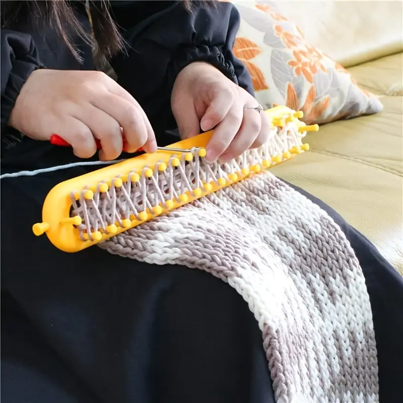 2pcs DIY Knitting Loom Kit with Crochet Hook - Hand Knitting Tools for Blankets, Scarves, Hats, and Shawls - Red/Yellow, Loom Yarn, Homemade Scarf Knitting Tool