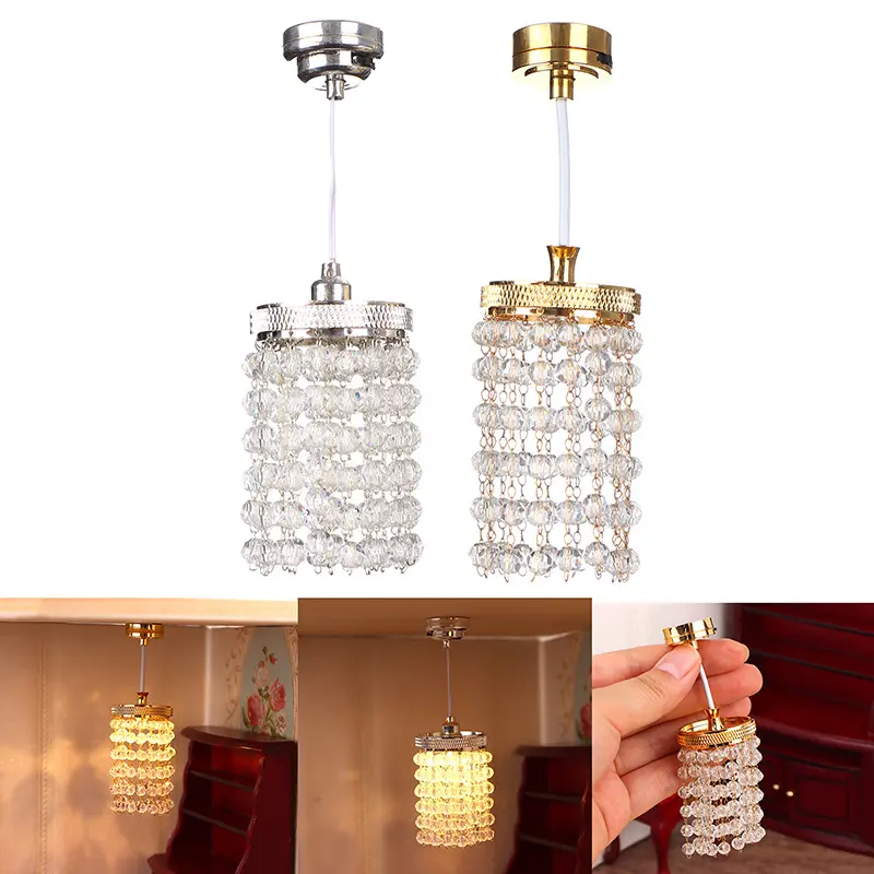 1:12 Scale Mini LED Crystal Chandelier – Luxury Working Dollhouse Ceiling Light, Elegant Micro Pendant Lamp for Room Box, Diorama & Fairy Garden Decor